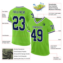 Load image into Gallery viewer, Custom Neon Green Navy-White Mesh Authentic Throwback Football Jersey
