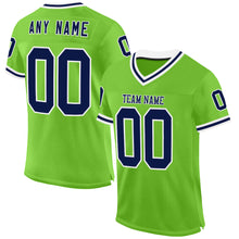 Load image into Gallery viewer, Custom Neon Green Navy-White Mesh Authentic Throwback Football Jersey
