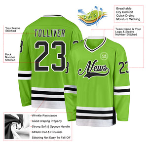 Custom Neon Green Black-White Hockey Jersey