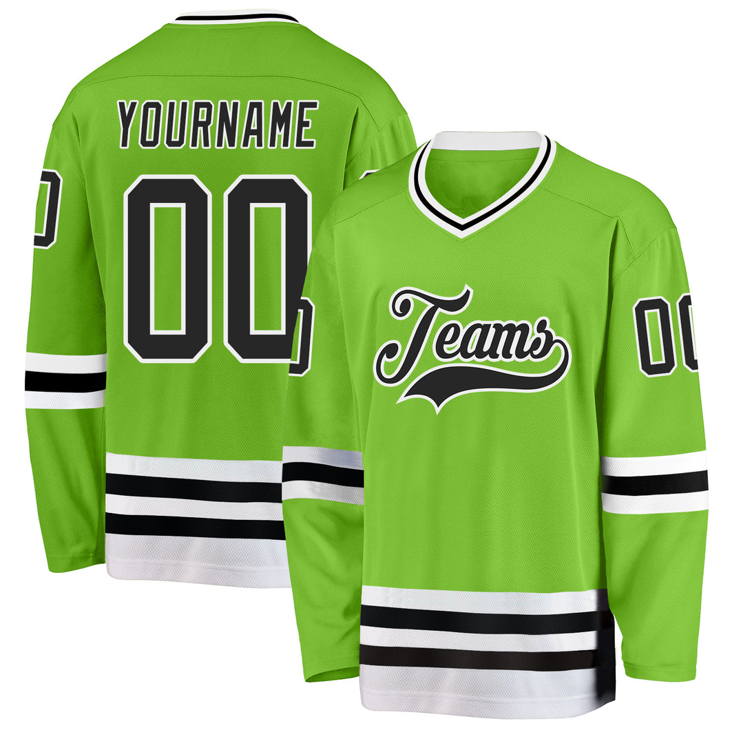 Custom Neon Green Black-White Hockey Jersey