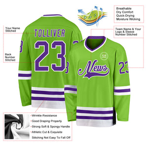 Custom Neon Green Purple-White Hockey Jersey