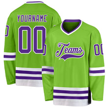 Load image into Gallery viewer, Custom Neon Green Purple-White Hockey Jersey
