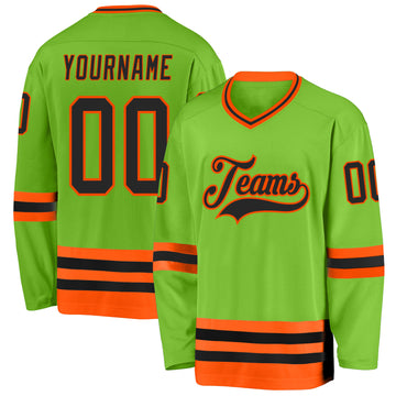 Custom Neon Green Black-Orange Hockey Jersey