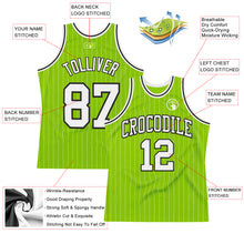 Load image into Gallery viewer, Custom Neon Green White Pinstripe Black Authentic Throwback Basketball Jersey
