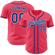 Load image into Gallery viewer, Custom Neon Pink Royal-White Authentic Baseball Jersey
