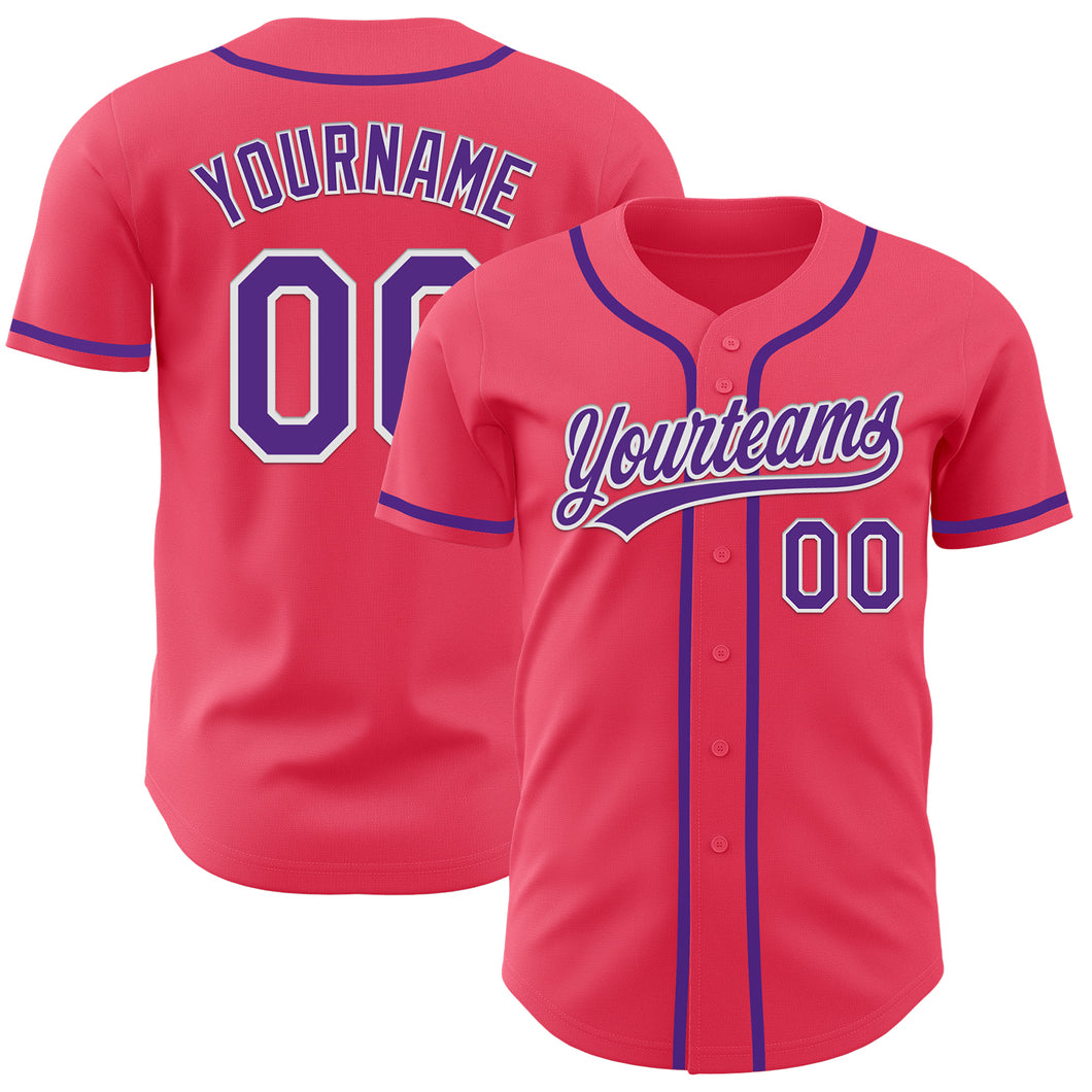 Custom Neon Pink Purple-White Authentic Baseball Jersey