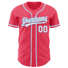 Load image into Gallery viewer, Custom Neon Pink Light Blue-White Authentic Baseball Jersey
