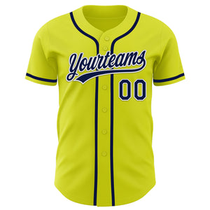 Custom Neon Yellow Navy-White Authentic Baseball Jersey