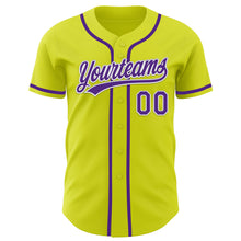 Load image into Gallery viewer, Custom Neon Yellow Purple-White Authentic Baseball Jersey
