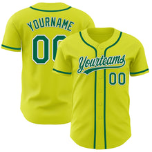 Load image into Gallery viewer, Custom Neon Yellow Kelly Green-White Authentic Baseball Jersey
