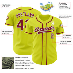 Custom Neon Yellow Crimson-White Authentic Baseball Jersey