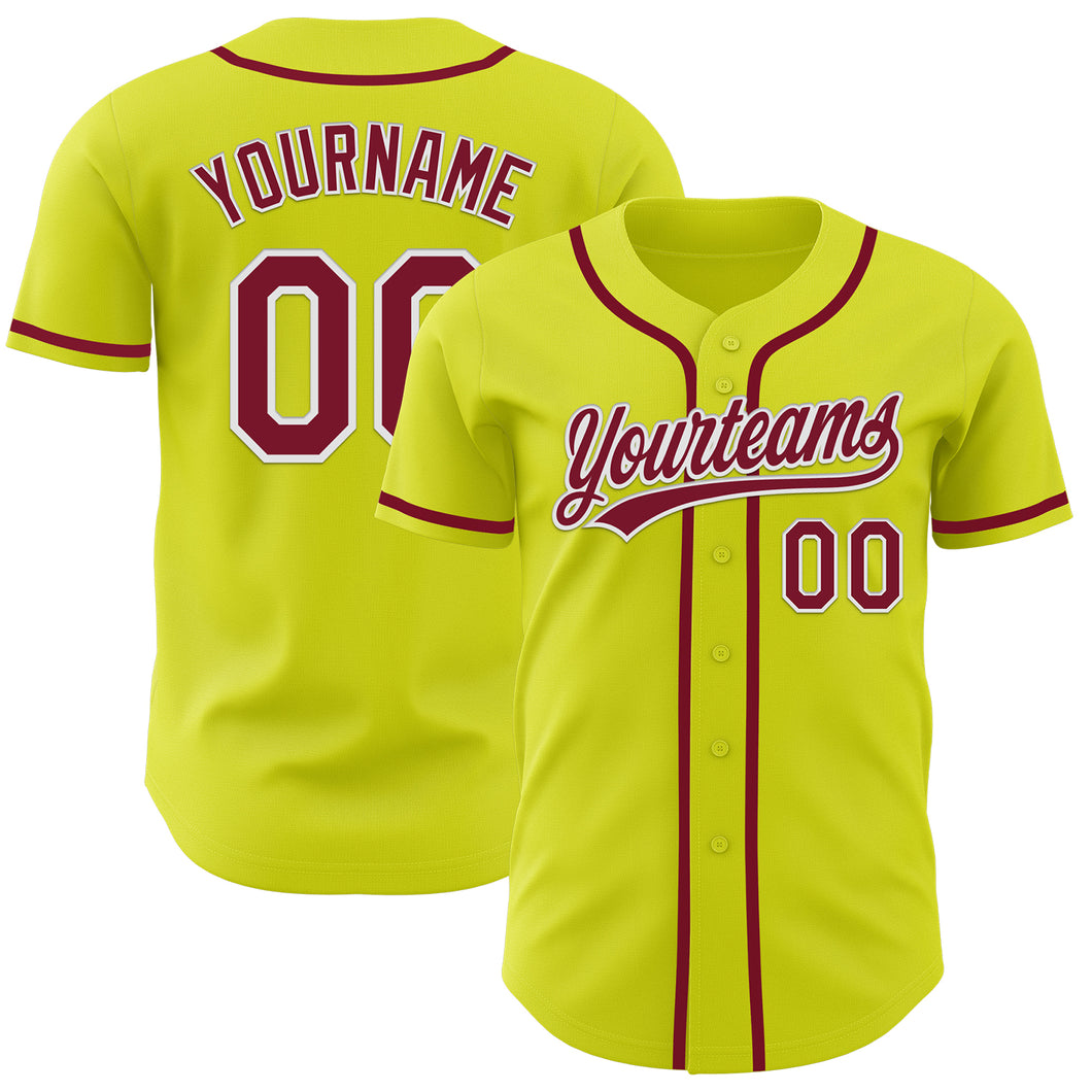 Custom Neon Yellow Crimson-White Authentic Baseball Jersey