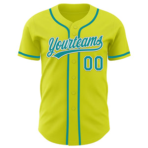 Custom Neon Yellow Teal-White Authentic Baseball Jersey