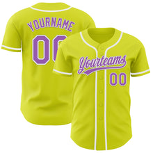 Load image into Gallery viewer, Custom Neon Yellow Medium Purple-White Authentic Baseball Jersey
