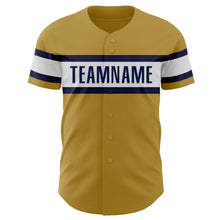 Load image into Gallery viewer, Custom Old Gold Navy-White Authentic Baseball Jersey
