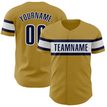 Load image into Gallery viewer, Custom Old Gold Navy-White Authentic Baseball Jersey
