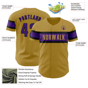 Custom Old Gold Purple-Black Authentic Baseball Jersey