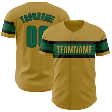 Custom Old Gold Kelly Green-Black Authentic Baseball Jersey