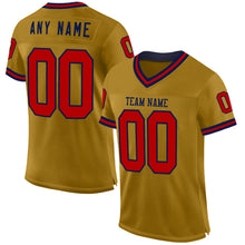 Load image into Gallery viewer, Custom Old Gold Red-Navy Mesh Authentic Throwback Football Jersey
