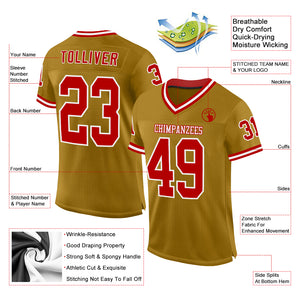 Custom Old Gold Red-White Mesh Authentic Throwback Football Jersey