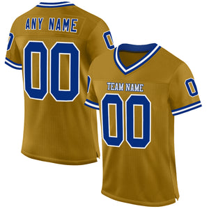 Custom Old Gold Royal-White Mesh Authentic Throwback Football Jersey