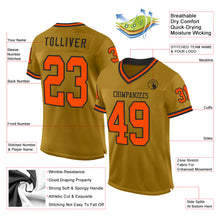 Load image into Gallery viewer, Custom Old Gold Orange-Black Mesh Authentic Throwback Football Jersey
