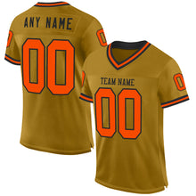 Load image into Gallery viewer, Custom Old Gold Orange-Black Mesh Authentic Throwback Football Jersey
