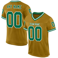 Load image into Gallery viewer, Custom Old Gold Kelly Green-White Mesh Authentic Throwback Football Jersey
