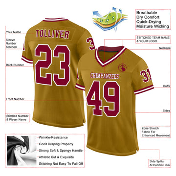 Custom Old Gold Maroon-White Mesh Authentic Throwback Football Jersey