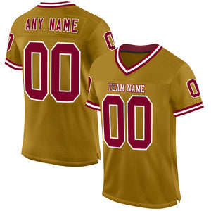 Custom Old Gold Maroon-White Mesh Authentic Throwback Football Jersey