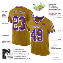 Load image into Gallery viewer, Custom Old Gold Purple-White Mesh Authentic Throwback Football Jersey
