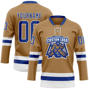 Custom Old Gold Royal-White Hockey Lace Neck Jersey