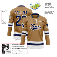 Load image into Gallery viewer, Custom Old Gold Navy-White Hockey Lace Neck Jersey
