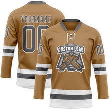 Load image into Gallery viewer, Custom Old Gold Steel Gray-White Hockey Lace Neck Jersey
