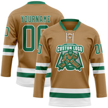 Load image into Gallery viewer, Custom Old Gold Kelly Green-White Hockey Lace Neck Jersey
