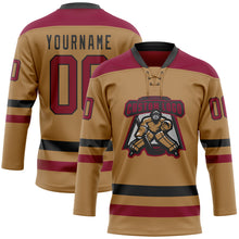 Load image into Gallery viewer, Custom Old Gold Maroon-Black Hockey Lace Neck Jersey
