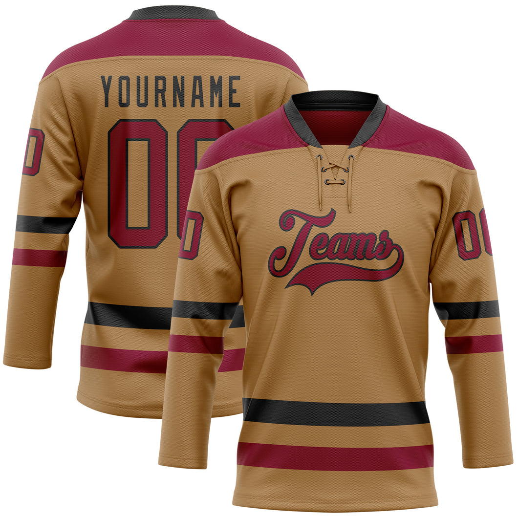 Custom Old Gold Maroon-Black Hockey Lace Neck Jersey