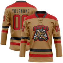 Load image into Gallery viewer, Custom Old Gold Red-Black Hockey Lace Neck Jersey
