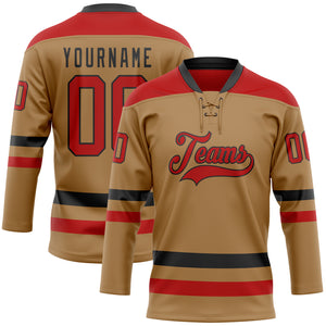 Custom Old Gold Red-Black Hockey Lace Neck Jersey