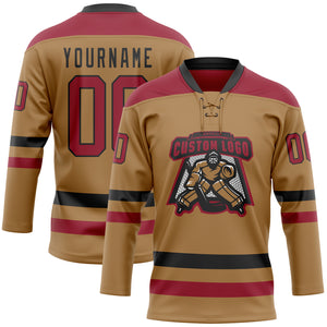 Custom Old Gold Cardinal-Black Hockey Lace Neck Jersey