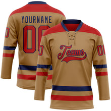 Load image into Gallery viewer, Custom Old Gold Red-Navy Hockey Lace Neck Jersey
