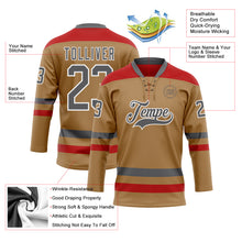 Load image into Gallery viewer, Custom Old Gold Steel Gray-Red Hockey Lace Neck Jersey
