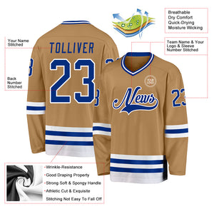 Custom Old Gold Royal-White Hockey Jersey