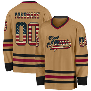 Custom Old Gold Vintage USA Flag Black-Maroon Hockey Jersey