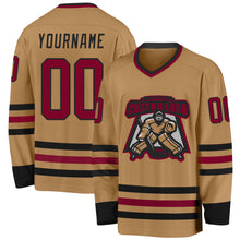 Load image into Gallery viewer, Custom Old Gold Maroon-Black Hockey Jersey
