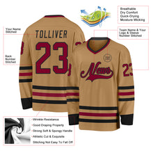 Load image into Gallery viewer, Custom Old Gold Maroon-Black Hockey Jersey
