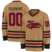 Load image into Gallery viewer, Custom Old Gold Maroon-Black Hockey Jersey
