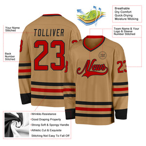 Custom Old Gold Red-Black Hockey Jersey