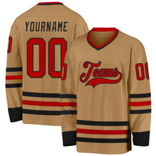 Load image into Gallery viewer, Custom Old Gold Red-Black Hockey Jersey
