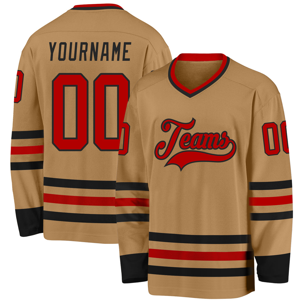 Custom Old Gold Red-Black Hockey Jersey